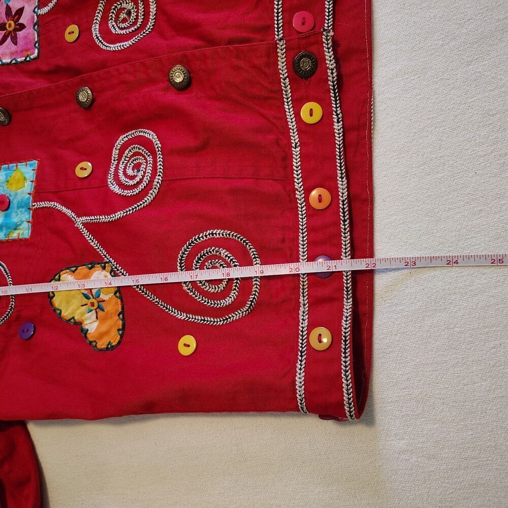 Vintage Applique Patchwork Jacket M Red Whimsical Wearable Art Statement Hearts - Picture 6 of 7